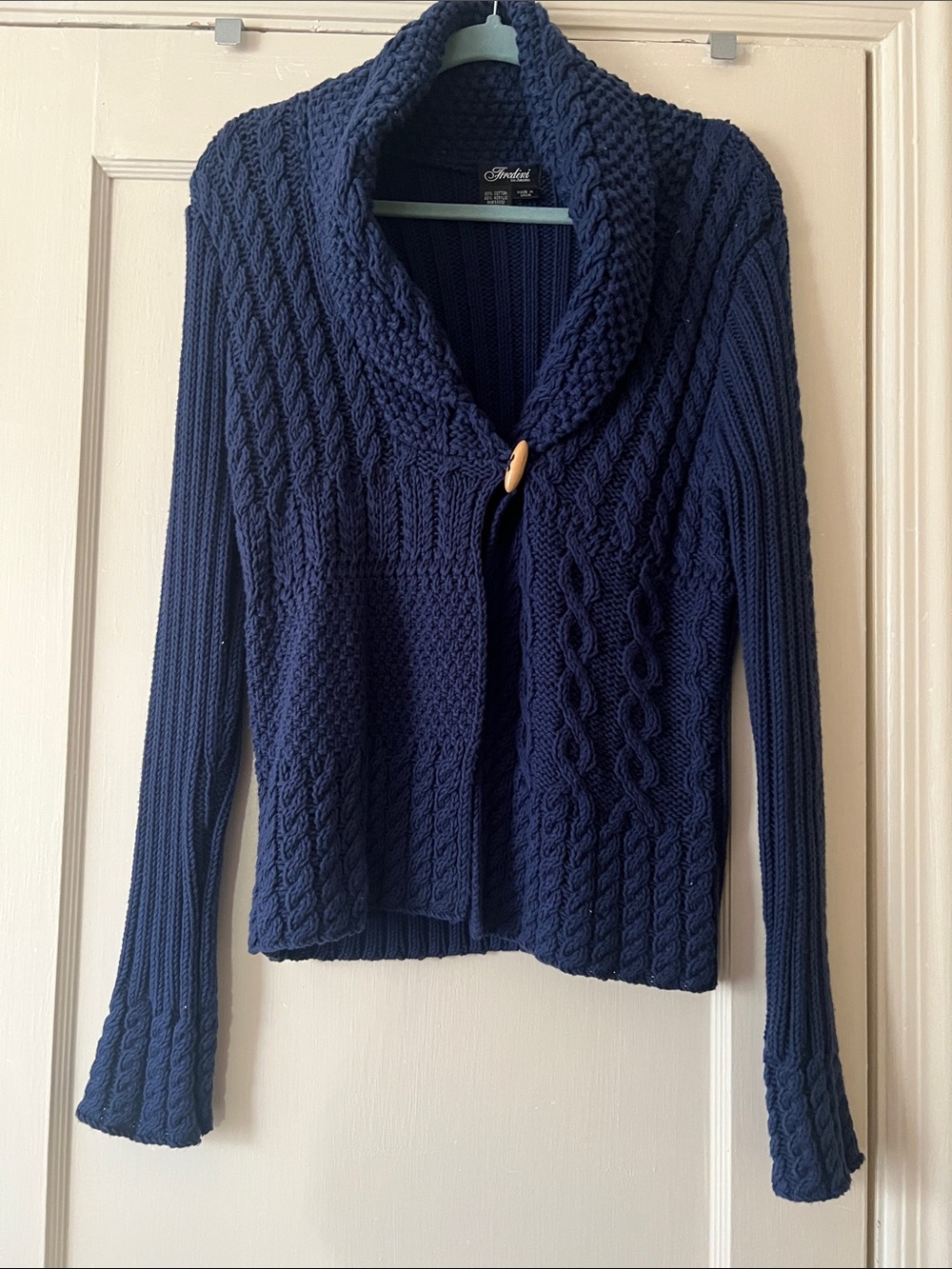 Thredini Navy Cable-Knit Shawl Collar Sweater